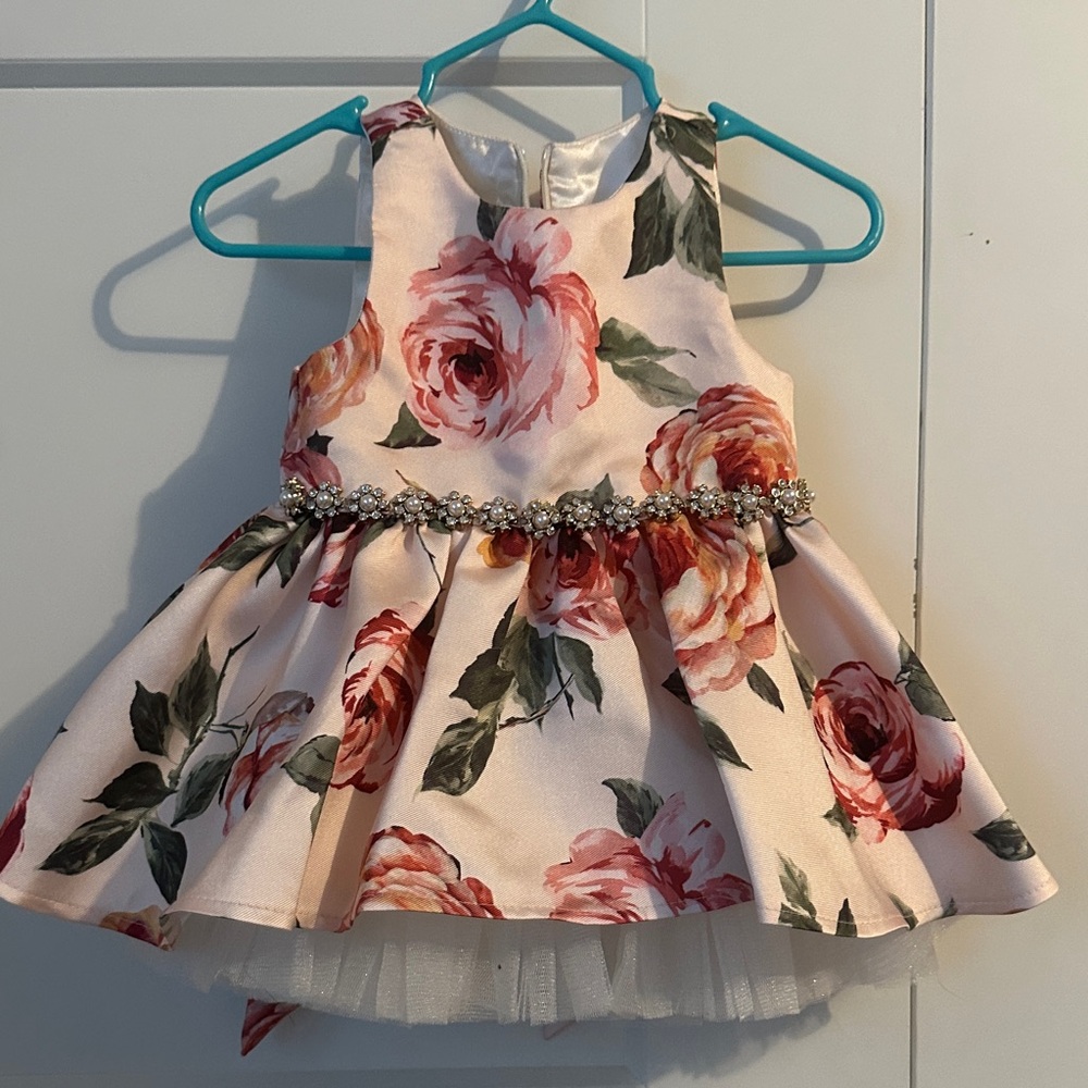Elegant Floral Kids Dress with Jewel Accent